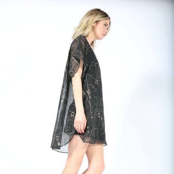 Widow Tunic - Atelier Printed Chiffon Black Sheer - Picture 5 of 7